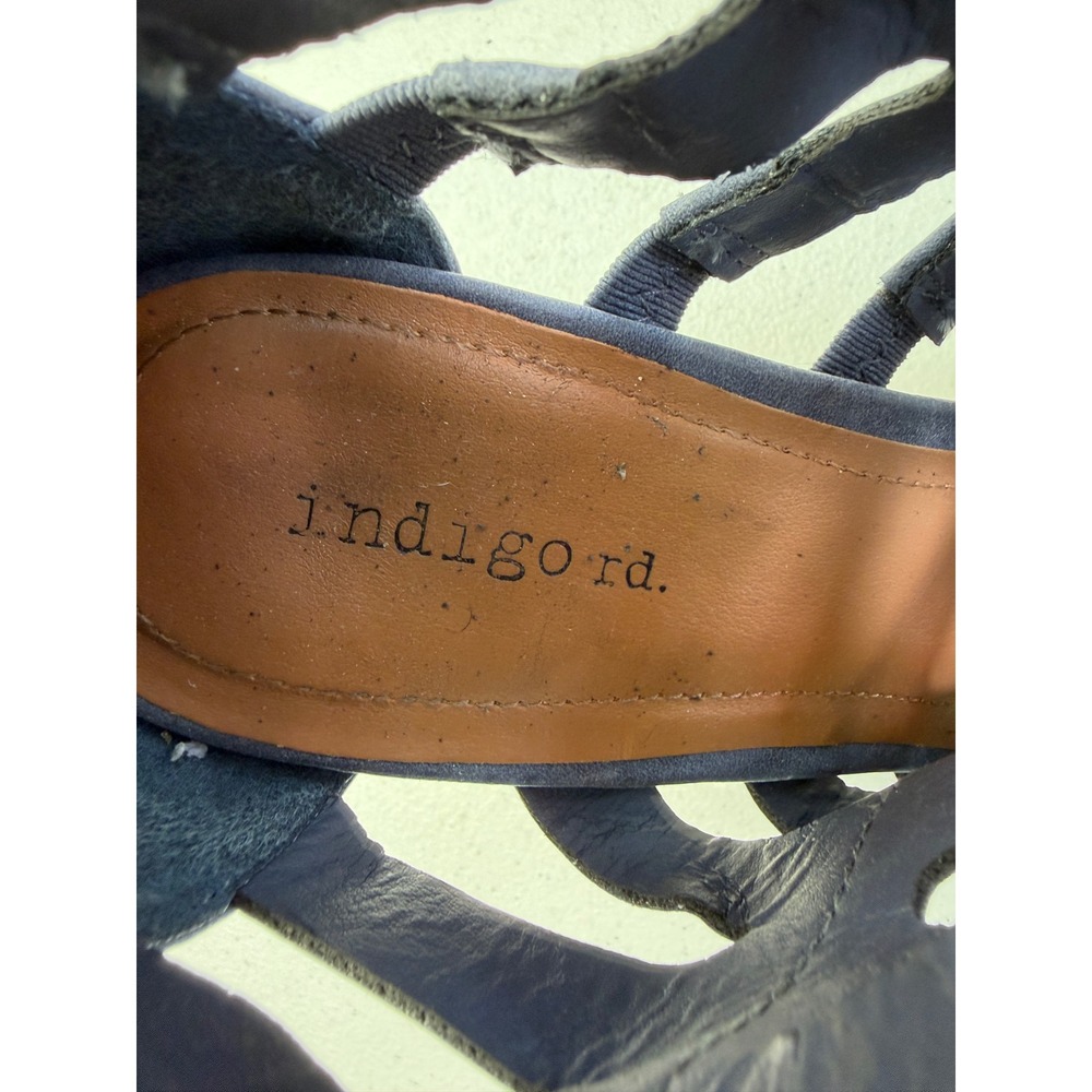 Indigo Rd Womens 10 Blue Gladiator Block Heel Sandals Cage Strappy Boho - Picture 8 of 10